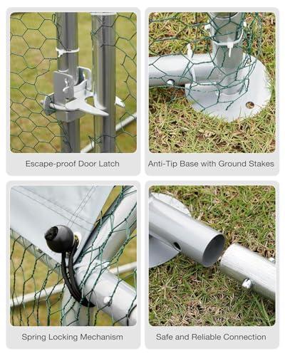 Esright Metal Chicken Coop Run, 20x10 Ft, Spire Roof | Rust-Resistant Galvanized Steel Tube with Wire Mesh, 420D Oxford Fabric Waterproof Cover - size: 234.0"L x 120.0"W x 76.8"H