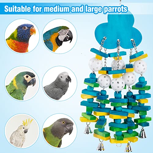 Large Bird Parrot Toys for Cockatoos African Grey Macaws Amazon Parrots | MEWTOGO, Brightly Colored, Appealing to Birds, Natural Wood, Bird Gifts, Blueberry Style - color: Blue