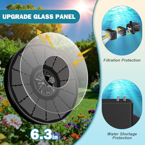 SZMP Solar Fountain for Bird Bath Spray on Cloudy 3.5W Glass Black Battery - color: Black