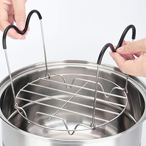 Steamer Rack Trivet with Heat Resistant Silicone Handles Compatible with Instant Pot Accessories 6 Qt 8 Quart, Stainless Steam Rack Pressure Cooker Trivet - Long Handles for Easy Chicken & Pot Removal - color: A-steamer Rack