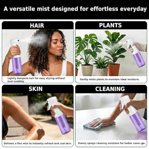 VIGOR PATH Continuous Fine Mist Spray Bottle – 6.7oz/200ml Refillable Water Mister for Hair, Cleaning, Plants & Beauty (Variety Pack) - color: VARIETY PACK OF 4