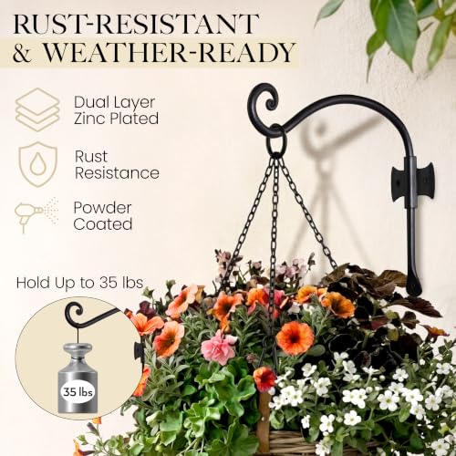 Plant Hangers Outdoor or Indoor Heavy Duty Wall Bracket Hooks | Wrought Iron Metal Hanger Indoor Hook for Hanging Plants Baskets Lanterns Bird Feeders - 2 Pack (Black Axe-Shape Hooks 10") - size: 10 Inch, style: Axe Hooks