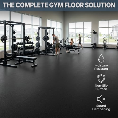 Flooring Inc's 1/4" Thick Tough Rubber Flooring Roll | Flexible Recycled Rubber Floor Mats for Home Gym | Heavy Duty Rubber Mat for Home Gyms, Sheds, Horse Stall Mat or Trailer - color: Black, size: 300"L x 48"W x 0.5"Th