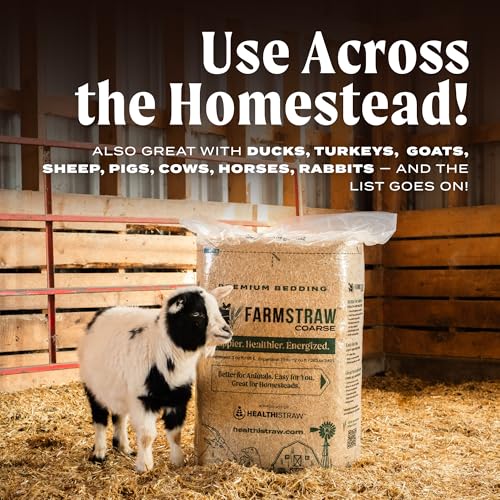 HealthiStraw FarmStraw Coarse Cut 3 cu ft (25lb) Expands up to 10+ cu ft – All-Natural, Wheat Straw Chicken Bedding for Clean, Dry, Odor-Free Coops, Dust-Free, Insulative, Absorbent – Sustainable