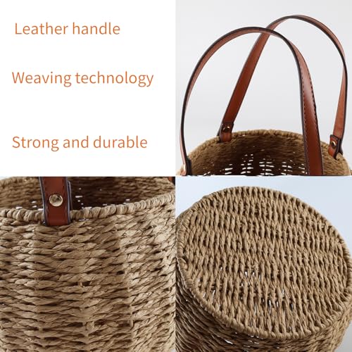 Farmhouse Egg Basket,Large Egg Collecting Basket with Handle,Round Wicker Egg Basket for Gathering and Carrying Fresh Eggs, Egg Holder for Kitchen Countertop,Picnic,Garden