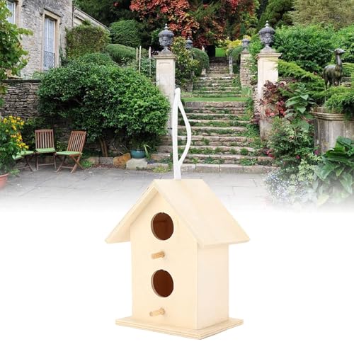 Wooden Birdhouse, 2PCS Wooden Hanging Bird House with Two Holes for Outside | Nest Box Unfinished Bird Houses Hanging Wooden Birdhouse Wooden Bird Houses to Paint for Small Bird (#a)