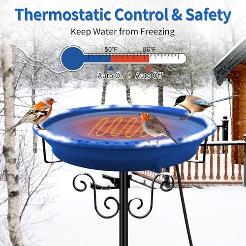 Heated Bird Baths for Outdoors for Winter, Lovppy 100W Heated Bird Bath Water Heater with Thermostatically Controlled, Heated Bird Baths Bowl with Metal Stake for Outside Garden Patio Yard (Blue) - color: Blue