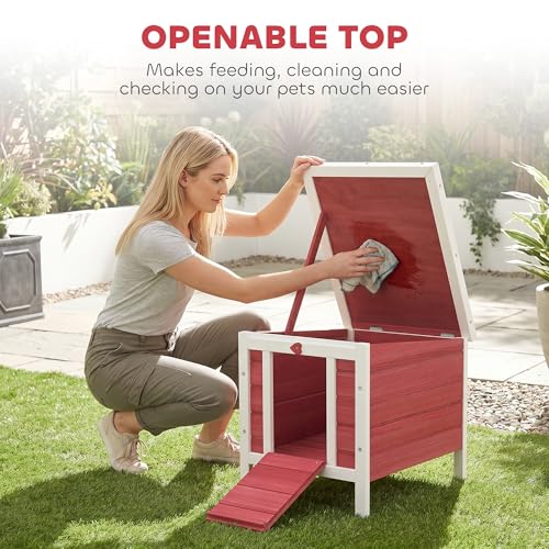 PawHut Small Wooden Rabbit Hutch Bunny Cage Guinea Pig Cage Duck House Dog House with Openable & Waterproof Roof, Red | Bunny Cage, Guinea Pig Cage, Duck House, Dog House, for Rabbits Chickens Ducks - color: Red