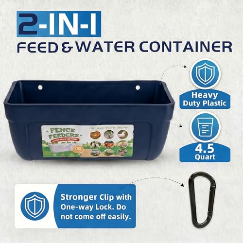Hanging Chicken Feeder Waterer Heavy Duty BPA-Free Plastic Feed Trough, Fence Mount Livestock Feeding Bucket, Backyard Poultry Farm Supplies for Duck, Turkey, Goat, Sheep, 2 Pack, Blue - color: Blue
