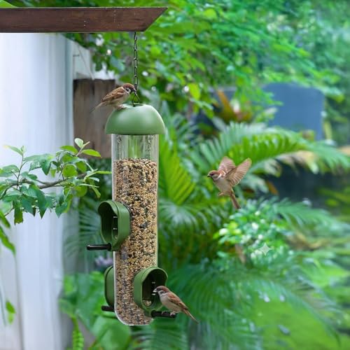 LONA Bird Feeders for Outdoors 2 Pack, Tube Bird Feeder Weatherproof with Multiple Hanging Methods, Wild Bird Feeding Silo for Outside, 3 Port - size: 3 Ports ×2