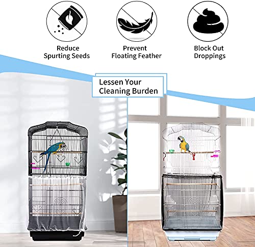 Universal Bird Cage Seed Catcher,Seed Catcher Guard Net Cover,Parrot Nylon Mesh Net Cover,Soft Airy Cage Net Stretchy Skirt for Round Square Cages - color: Circumference 50 inch to 90 inch,White