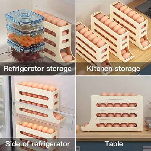 24 Eggs Egg Holder for Fridge,4 Tiers Egg Container,Auto Rolling Egg Organizer for Refrigerator,Cabinet&Pantry Space-Saving Egg Dispenser Holder,Ideal For Families And Busy Home Cooks (White,1pack) - color: White, size: 1pack