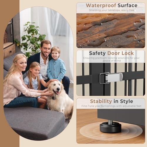Lyromix 48'' XXL Dog Crate Furniture with 3 Doors for Large Dogs | Wooden Kennel End Table, Heavy Duty Indoor Cage for Golden Retriever Labrador, Multiple Units Can be Combined, Rustic Brown - color: Brown, size: 47.2"L x 29.1"W x 37.6"H