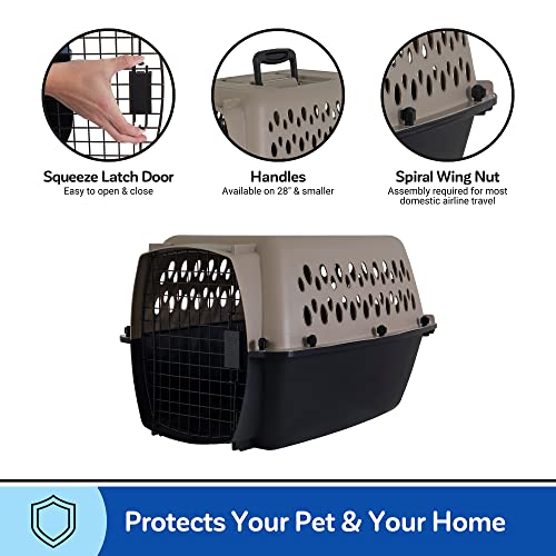 Petmate Vari Dog Kennel Portable Carriers & Crates for Smaller Dogs or Puppies and Pets 10 to 20 lbs, Airline-Friendly Plastic Pet Carrier Home and Travel, 24" Long, Taupe & Black, 24” x 16.7” x 14.5” | Airline friendly pet carrier, durable plastic shell,
