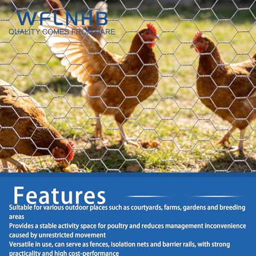 WFLNHB Hexagonal Chicken Wire Poultry Netting Galvanized Mesh Garden Fence Barrier Fence Mesh Roll 6Feet x 50Feet - size: 6FTx50FT