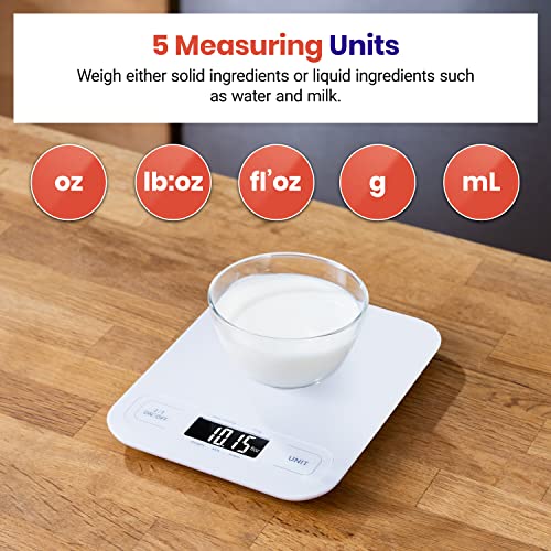 Etekcity Food Kitchen Scale, Digital Grams and Ounces, Large | Tare function, ideal for baking, weight loss, keto, meal prep, packages, liquids and jewelry, White - color: Clean White