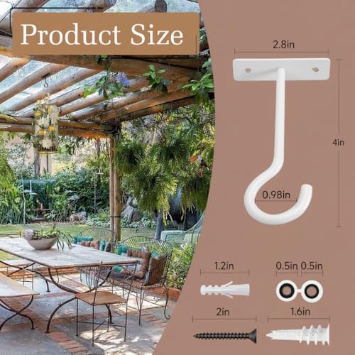 2Pack 4Inch Ceiling Hooks for Hanging Plant, Wall Hanger Plant Holder White | Hang planters, flower baskets, wind chimes, lanterns, lights, bird feeders, metal hook for indoor & outdoor porch, home decor - size: 4Inch 2Pack-White