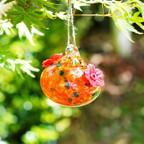 3in Blown Glass Hummingbird Feeder for Outdoors Window Hanging - color: C