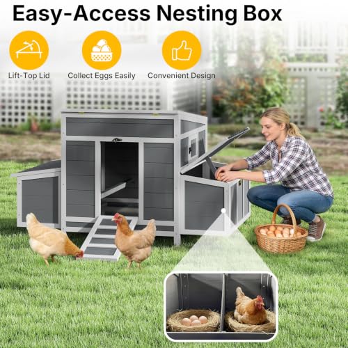 Yafylly Wooden Chicken Coop for 4-6 Chickens, 55" Chicken Coops with 6 Large Nesting Boxes, Easy Cleaning Pull-Out Tray, Ventilation Window, Waterproof Outdoor Chicken House for Farm Backyard - color: Grey, size: 54.7"L x 30.6"W x 33.1"H