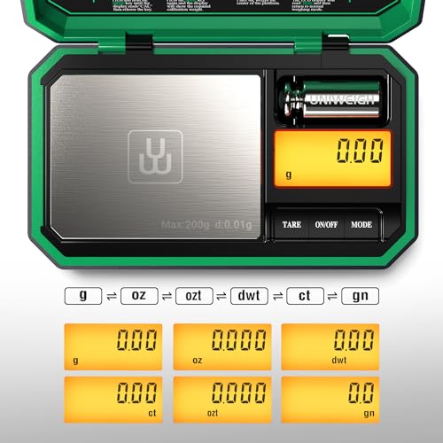 Digital Pocket Scale Precision 200g/0.01g Scale Grams Ounces | Mini Jewelry Scale, Coins Scale with 50g Cal Weights for Gold/Silver/Gems/Food,(Battery Included)-Green - color: Green