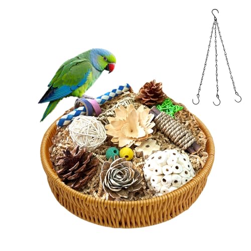 Bird Toy Parrot Toys Rattan Bird Foraging Box for Cockatiels,Parakeets,Conures,Love Birds & Small to Medium Parrots - size: Large-rattan