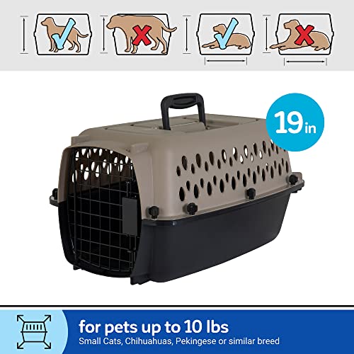 Petmate Vari Dog Kennel Portable Airline-Friendly Carriers & Crates for Small Dogs and Puppies, Durable Plastic, Pet Carrier For Home and Travel, XS Extra Small 19" For Dogs Up To 10 Lbs, Taupe - size: 19.0"L x 12.5"W x 10.8"H