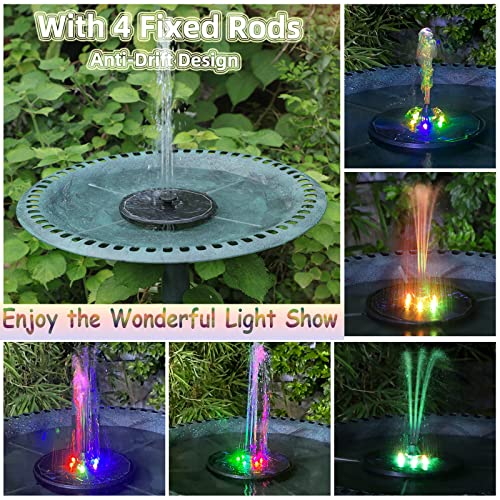 Solar Powered Fountain 4W Bird Bath Fountains Pump Upgraded Glass Panel Fountains with Color LED Lights 7 Nozzles & 4 Fixers for Garden Small Pond Outdoor Swimming Pool Fish Tank