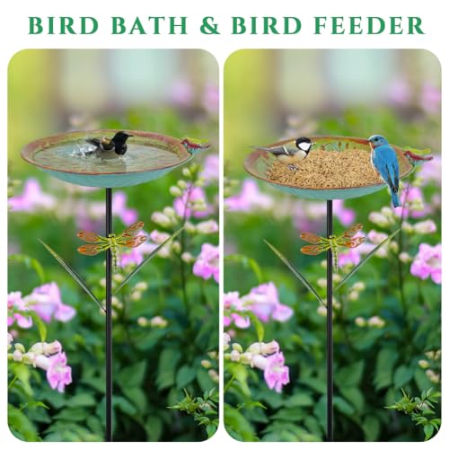 VEWOGARDEN 38" Tall Metal Bird Bath for Outside, Outdoor Bird Bath Feeder with Stable Stake for Garden, Yard, Patio Decor, Blue-Green - color: Blue-green