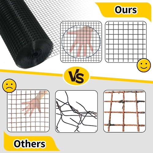 Hardware Cloth, Galvanized Chicken Wire Fence, 19 Gauge Vinyl Coated Wire Mesh Roll, Black Welded Wire Fencing Roll Gopher Wire Mesh Roll for Garden Fencing Rabbit Snake Wire (Black 16IN 10FT) - color: 16" x 10' Black