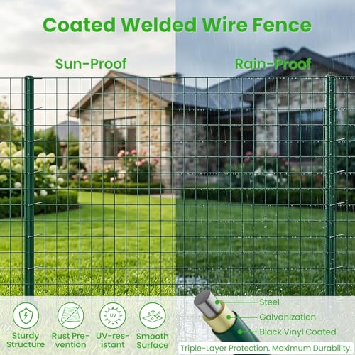 Welded Wire Garden Fence, 35.4Inch x 50FT Steel Poultry Fencing | Rust-Resistant Galvanized Animal Barrier Fence with Upgraded Metal Posts for Vegetable Garden, Flower Bed, Lawn, Backyards - color: Green, size: 35.4Inch x 50FT