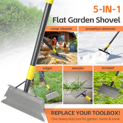 Floor Scraper Long Handle - Weed Scraper Tool,Multifunctional Garden Cleaning Flat Shovel,Heavy Duty Metal Sharp Blade for Lawn Edging,Sidewalk Weeding,Driveway Steps Snow Shovel Ice Removal 60" - size: 60"