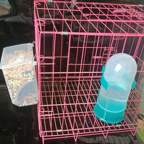 Automatic Pigeon Bird Feeder Water, 2 Pack Plastic Feeder Water Dispenser Drinkers for Cage, No Mess Hanging Parrot Food Feeding, Cage Accessories for Parakeet Quail Bird Chicken (3 Hole-Iron Wire) - size: 3 Hole - Iron Wire / 2 Pack