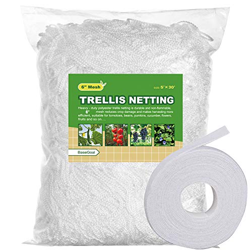 6in Mesh Trellis Netting, 5x30ft, 1 Pack | Polyester mesh netting for vine crops & plants; Suitable for garden garden applications - size: 6" Mesh (5'X30')