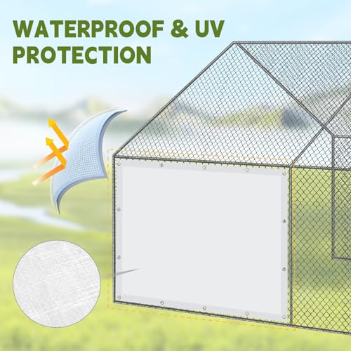 VitalCozy 2 Pcs Chicken Coop Cover Waterproof 6.3 x 3.9 ft Chicken Run Cover Coop Tarp Accessories for Winter with 50 Pcs Ball Bungees Cords for Outdoor (White) - color: White, size: 6.3 x 3.9 ft