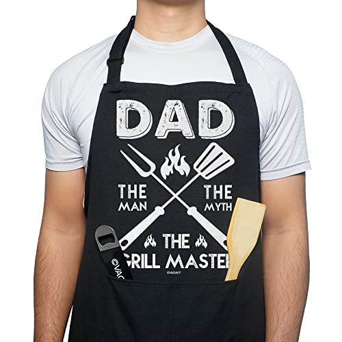 VAGAVY 100% Cotton, Black Funny Aprons for Men, Dad, Husband - Birthday, Father’s Day Grilling Gifts for Papa, Husband. - color: Dad the Legend