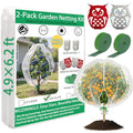 Fruit Tree Netting Cover with Drawstring, 2 Pack 4.9x6.2 ft Bird Barrier Mesh for Blueberry Bushes/Vegetables, Bonus 4 Owl Scare Tapes & 2 Fastening Straps - size: 4.9×6.2 ft