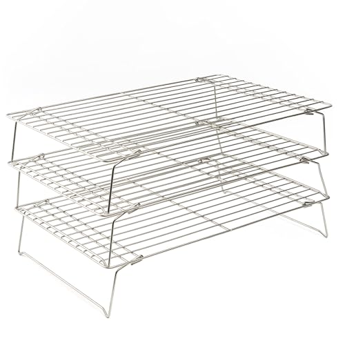 Durable 3 Tiers Stackable, 16" x 10" Cooling Rack for Baking | Professional Grade, Premium 100% Stainless Steel, Baking Rack & Wire Cooling Mesh, Dishwasher Safe, Oven Safe - size: 10" x 16" 3-Pack