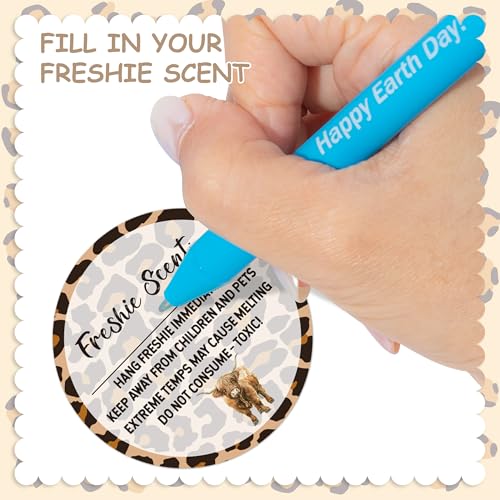 Freshiess Scent Care Instruction Stickers - 500 Count Car Freshie Warning Round Labels, Adhesive Roll Stickers with Line to Write Thermal Printed for Small Business (2 x 2 Inch, Leopard Cow) - color: Freshiess Leopard Cow