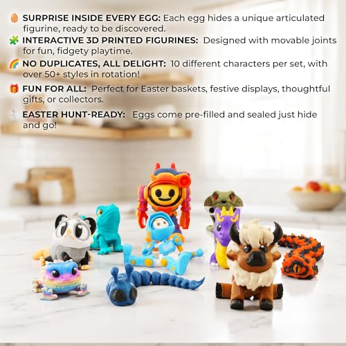Easter Egg Surprise 10 Pack – Prefilled Pastel Eggs with Poseable Articulated Creatures, Easter Basket Stuffers, Egg Hunt Fillers, Mini Animal Figurine Collection