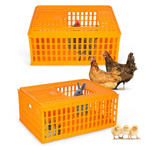 lukar 2PCS Poultry Carrier Crate Heavy Duty Chicken Transport Cage | Plastic Chicken Carrier Crates Transport Box for 10-13 Adult Chickens Duck Goose Birds, 29.5 x 21.7 x 13 Inch