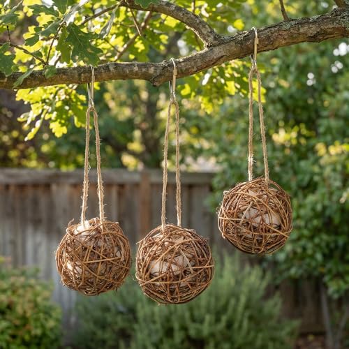 Totority Bird Nesting Material Holders, Hanging Cotton-Filled Garden Decor | 3Pcs Hanging Wood Holders Filled with Cotton Material for Seasonal Garden Displays and Outdoor Bird-Watching Areas