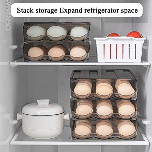 Egg Holder for Refrigerator Auto Scrolling Organizer Plastic Stackable Storage Container Reusable Clear Tray Box Basket Bin Lid Drawer Carrier Keeper(3 Layer) - size: 3 layers