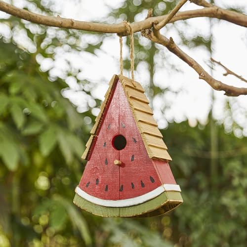 Glitzhome Bird House for Outside, Hanging Birdhouse for Outdoors, 11" H Watermelon Handmade Distressed Solid Wood Bird Houses Garden Decorative Birdhouses for Hummingbird,Sparrow,Wren Finch - color: 11"H Watermelon