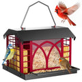Bird Feeders for Outdoors Hanging, Metal Bird Feeder with Double Suet Cage Weatherproof Metal Roof, 3.5Lbs Large Capacity Great for Attracting Finch Cardinal Chickadee Wild Birds, Berry Red - color: Berry Red