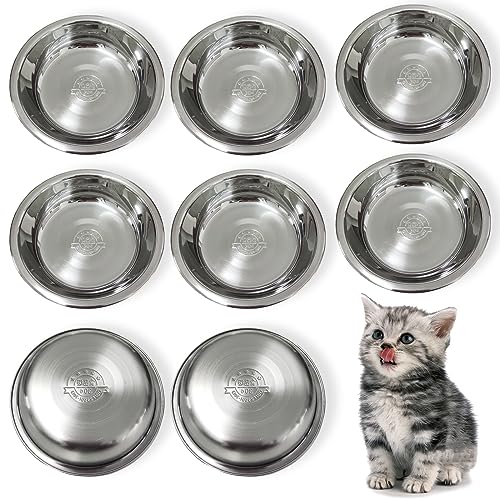 8Pcs Stainless Steel Cat Bowls 5.5 Inch Kitten Food Bowls for Indoor Cats | 5.5-Inch Shallow Stainless Steel Kitty Bowls; Whisker-Friendly Pet Dishes for Indoor Cats; Dishwasher Safe Metal Cat Bowl