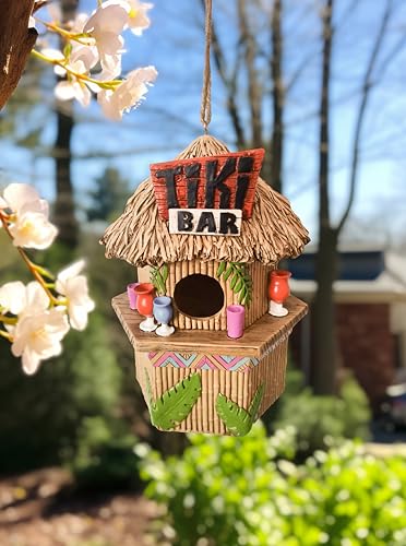 Spoontiques - Birdhouse - Garden Décor - Decorative Bird House for Yard and Garden Decoration - Hanging Novelty for Outdoor Patio - Tiki Bar Birdhouse - color: Tiki Bar