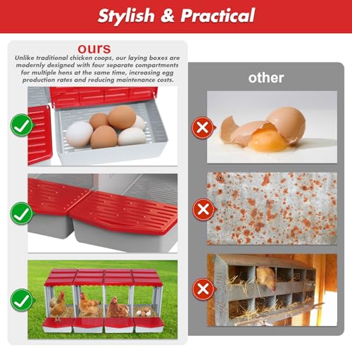 4 Hole Chicken Nesting Box with Rolling Egg Collection Design | Rolling Egg Collection & Protection Nesting Boxes, Avoid Broken Eggs, Ideal for Coops, Backyard & Family Chicken Raising ﻿ - size: 4 Compartment
