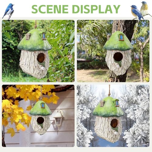 Yinns Bird House for Outside, Decorative Resin Bird Houses for Garden Decor | Birdhouses for Outdoors Nesting, Decorative WaterProof Bird Houses for Yard Cardinal Bluebird Wild Birds Nesting - color: Green and White