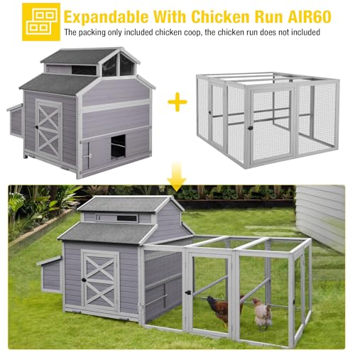 Aivituvin Chicken Coop Large 115" Wooden Chicken House with Run for 8-10 Chickens, Duck House Outdoor Poultry Cage with Nesting Box, Removable Tray, Waterproof Roof, Secure Hen House - size: 115.0"L x 54.0"W x 56.0"H