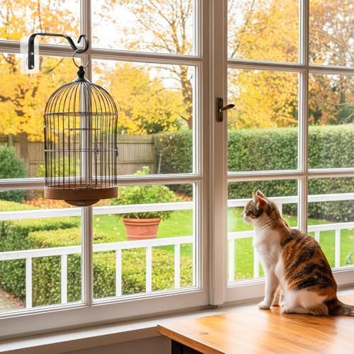 4 Pack Window Bird Feeder Hanger Hook - Strong 7LB Load-Bearing Hooks with Traceless Adhesive for Bird Feeders, Wind Chimes, Plants - Black